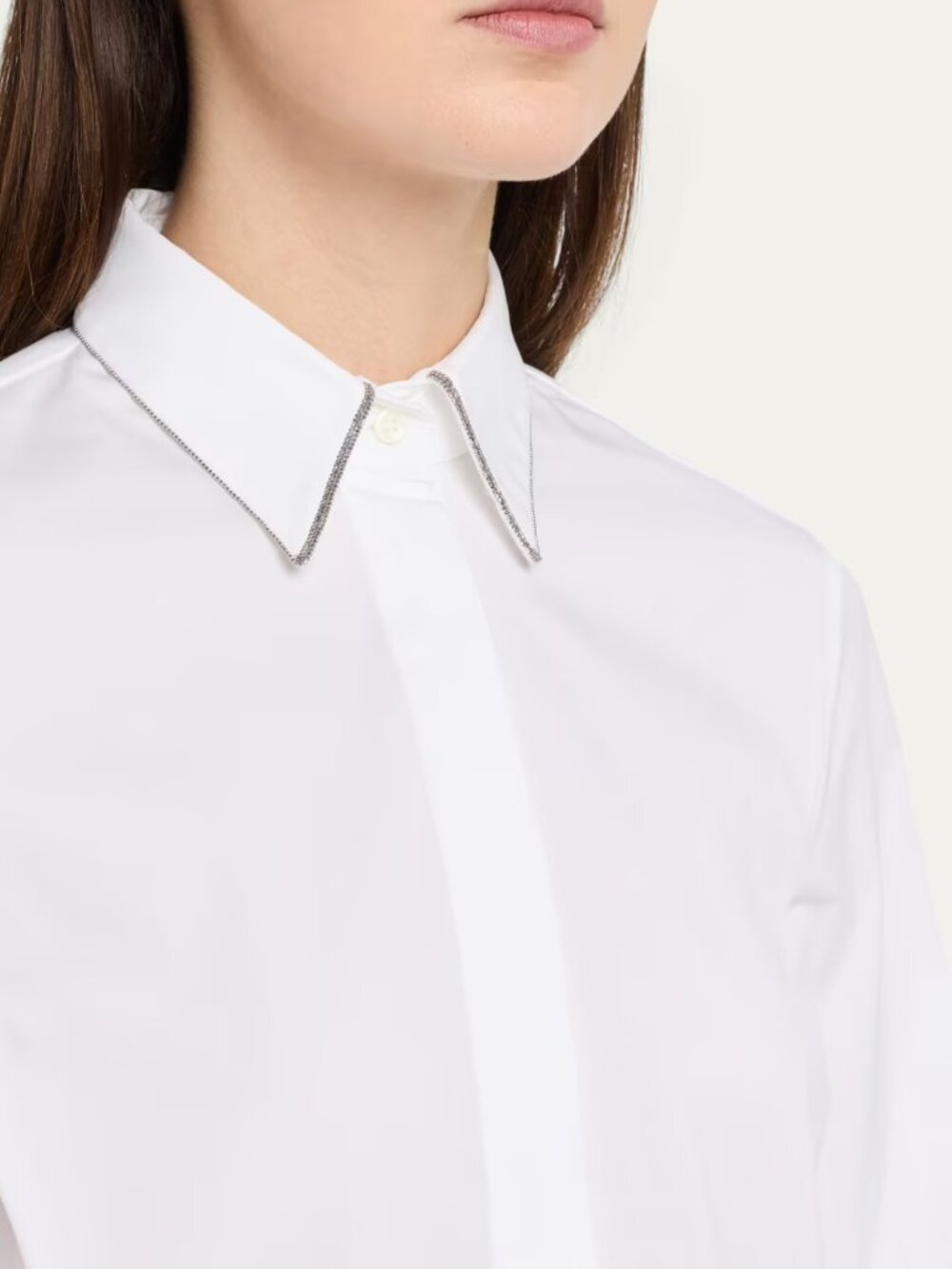 Brunello Cucinelli White Shirt Monili Poplin Button Down Blouse Size Large